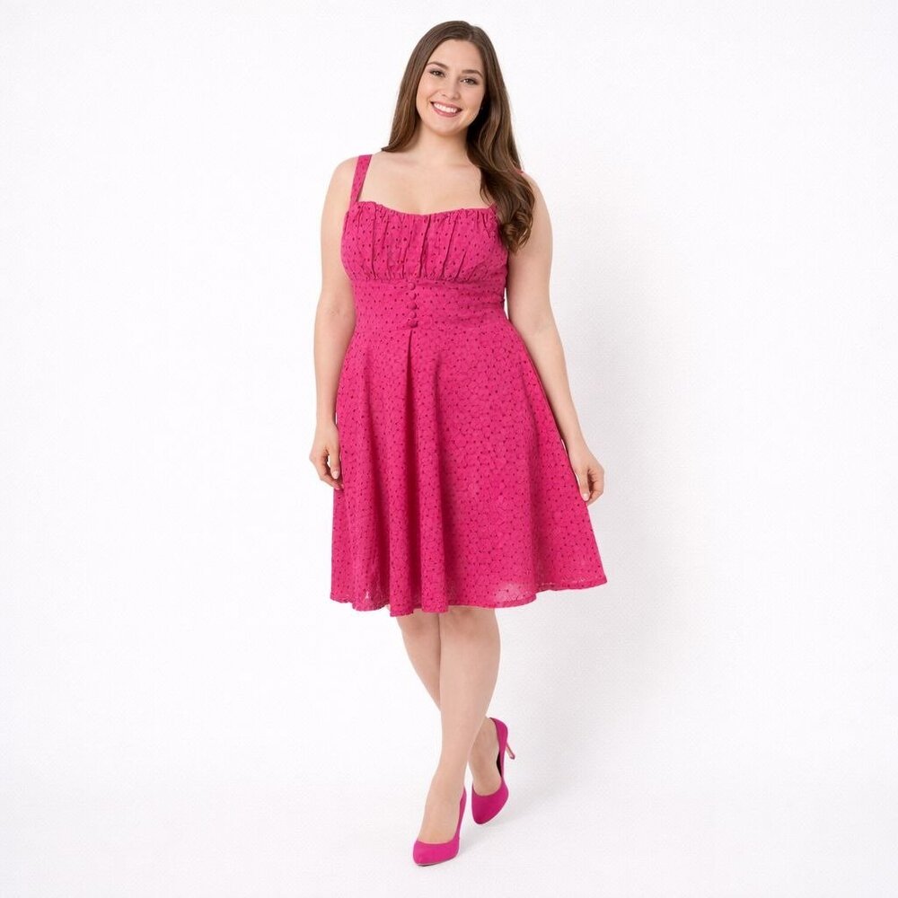 New Pink Eyelet 12 Timeless London Midi Dress Sweetheart Neckline Scalloped Hem